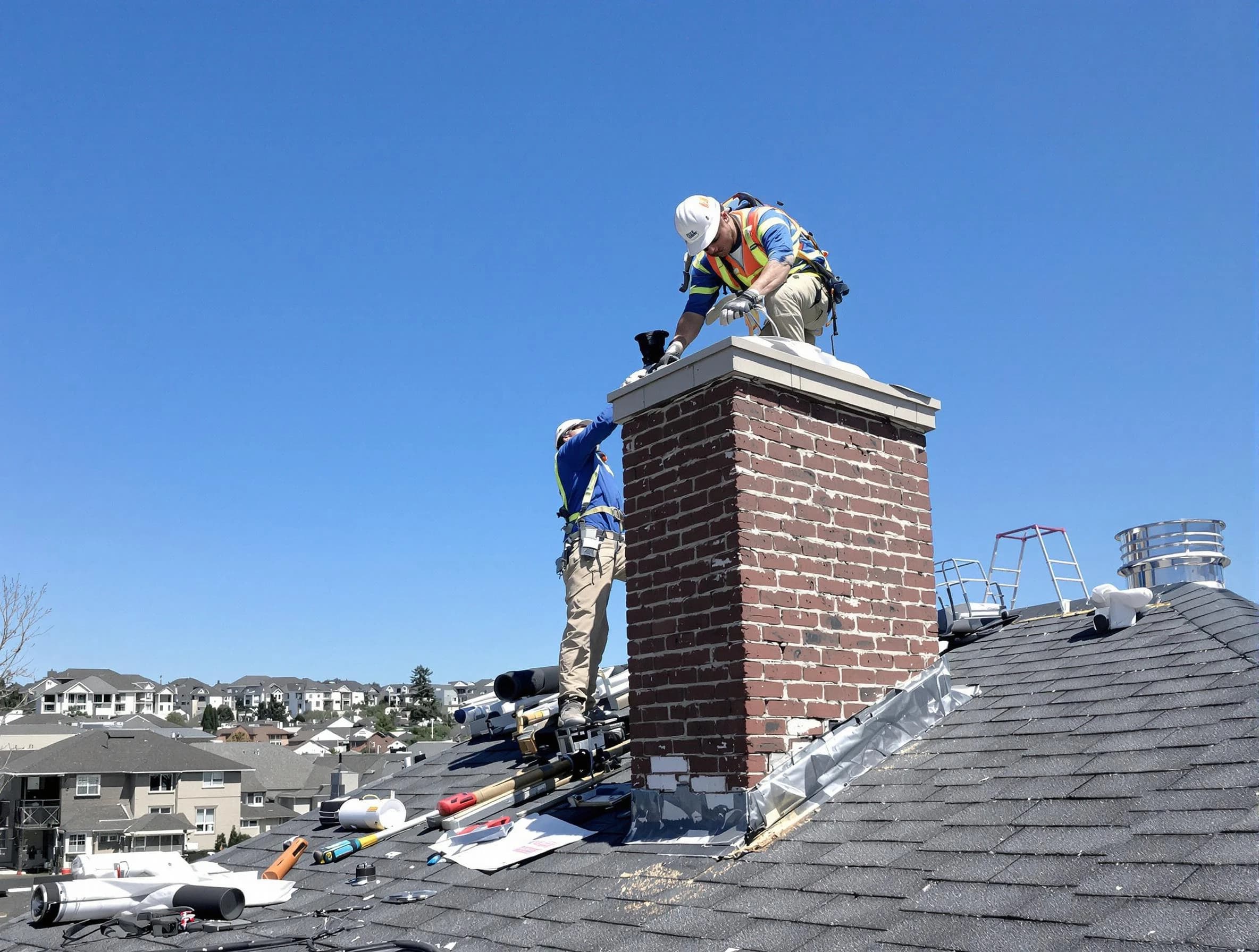 Lowell Chimney Sweep repairing a chimney crown in Lowell, MA