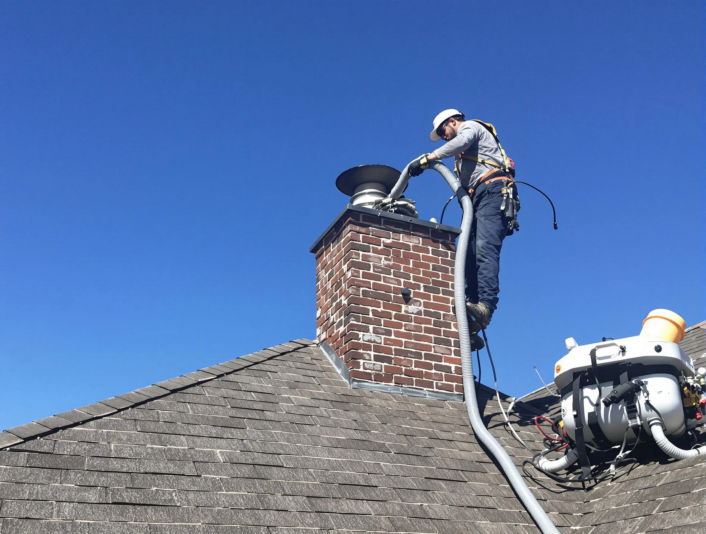 Dedicated Lowell Chimney Sweep team member cleaning a chimney in Lowell, MA