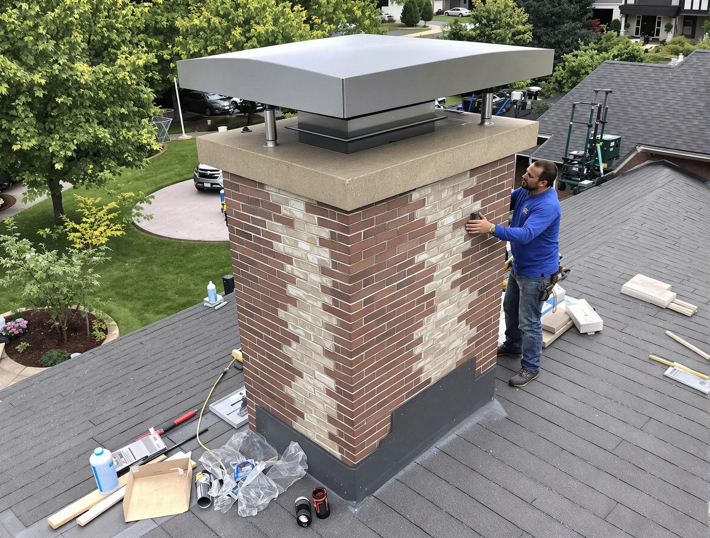 Lowell Chimney Sweep team working on a custom chimney remodel in Lowell, MA
