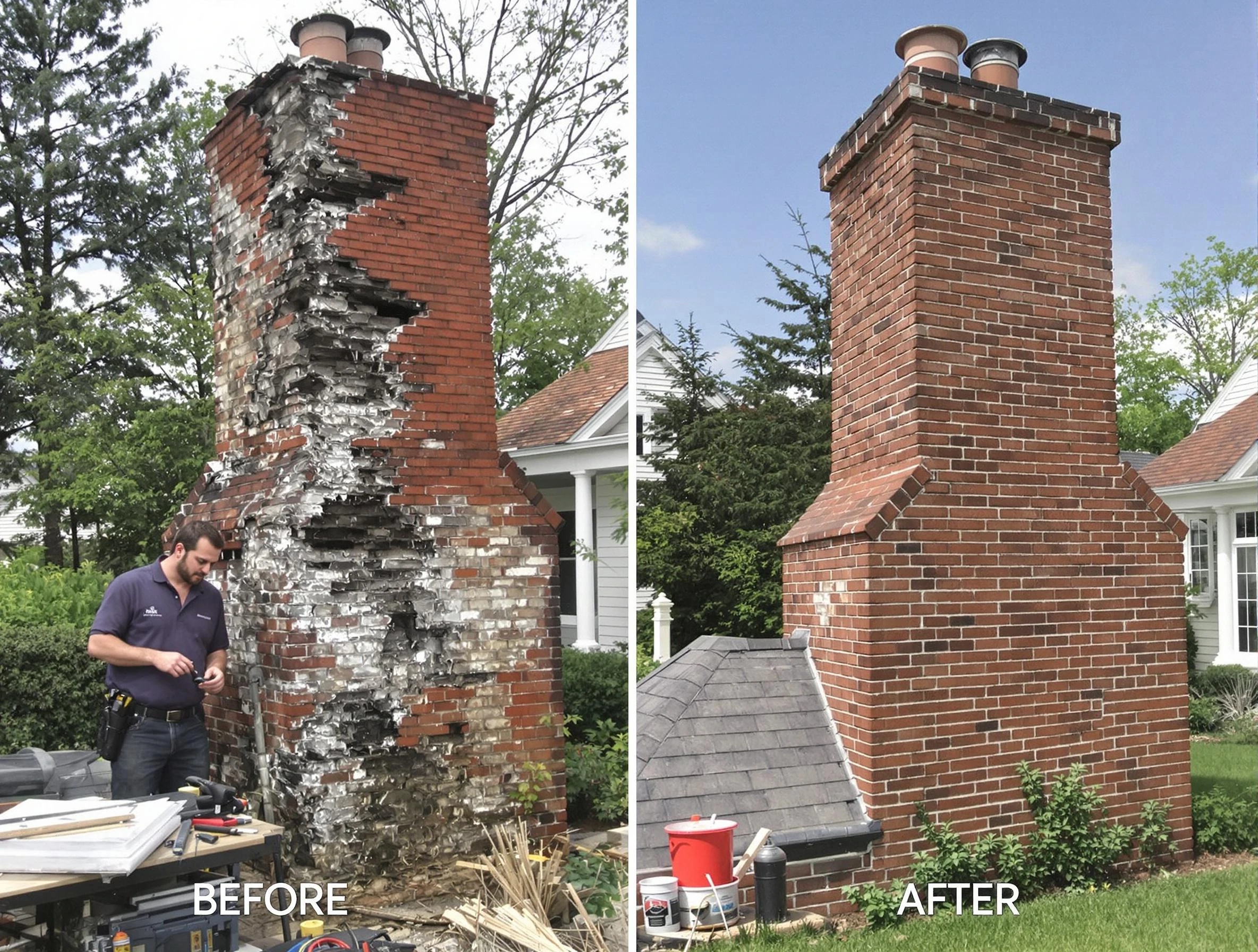 Lowell Chimney Sweep performing a full chimney restoration in Lowell, MA