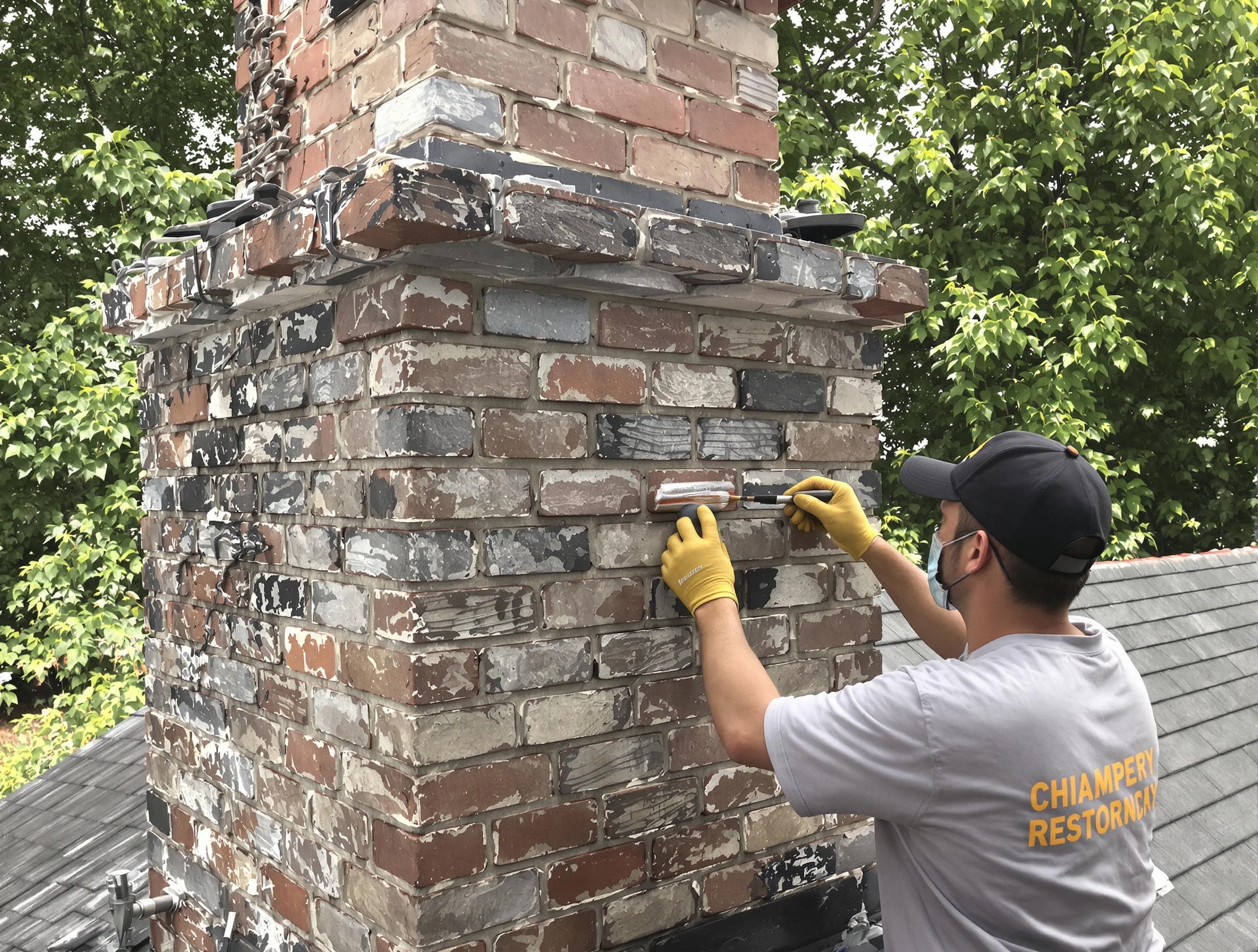 In-progress chimney restoration by Lowell Chimney Sweep in Lowell, MA